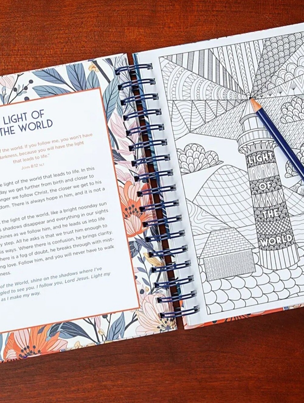 In Jesus' Name Devotional Coloring Book - Floral Cover (Blue, Orange, Pink) - Picture 2 of 4